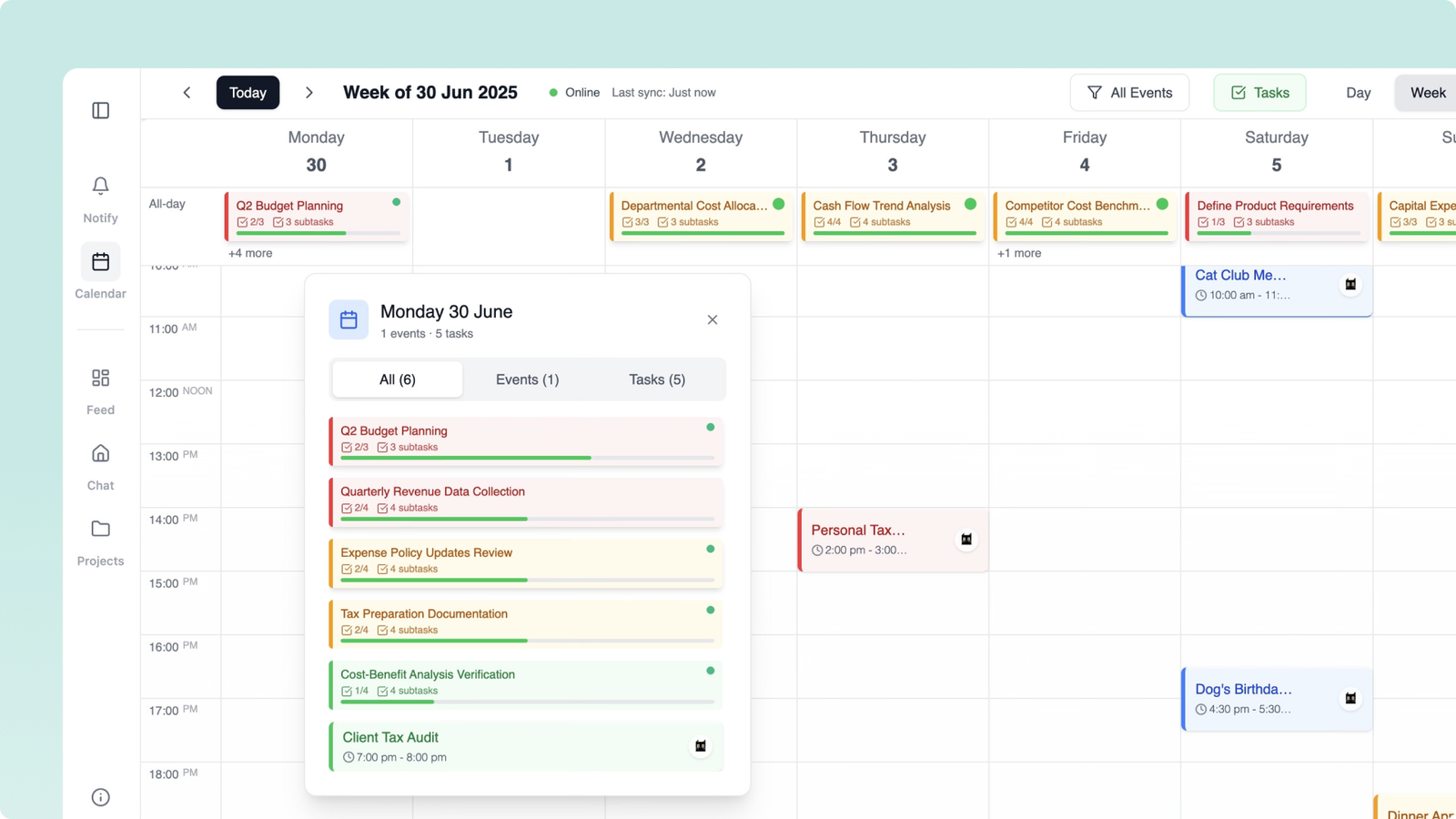 Project-linked calendar events